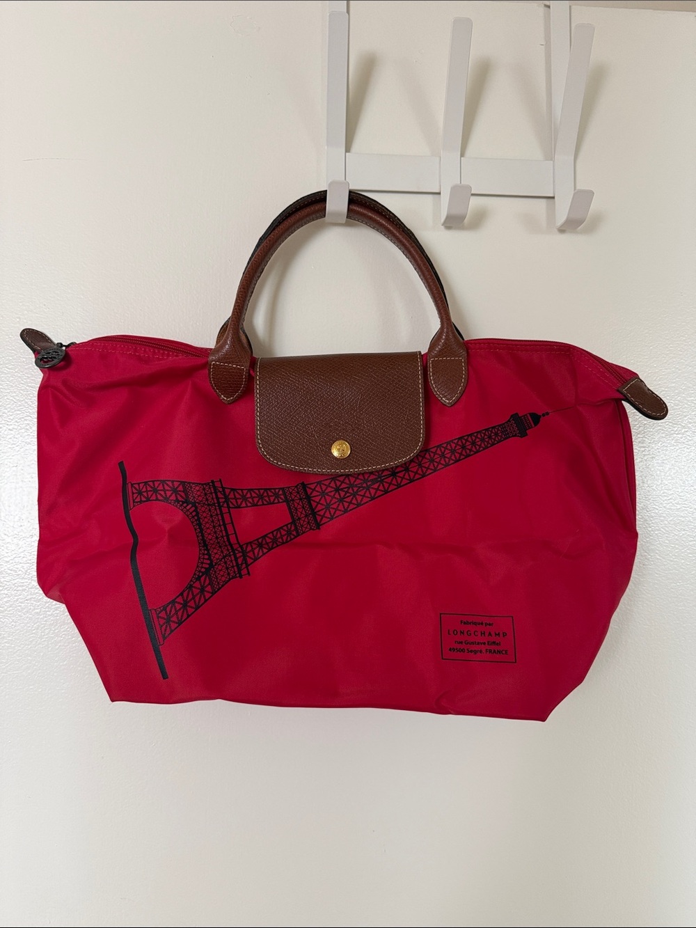 Authentic Longchamp Red Tote Paris Exclusive Eiffel Tower Print